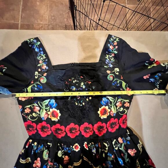 By Megan black floral embroidered dress womens M square neck midi 3/4 sleeve NWT - Picture 13 of 13